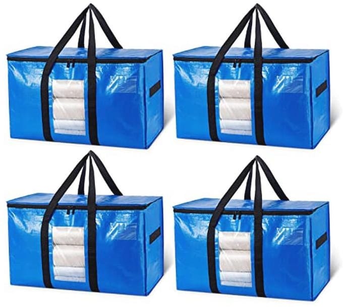 Grote Verhuisdoos Heavy Duty - 4-Pack Organiser met Ritssluiting en Waterdicht Deksel