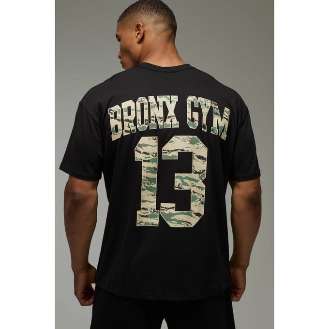 Active Camo Bronx Gym Varsity 13 Oversized T-shirt | Black | Size XL