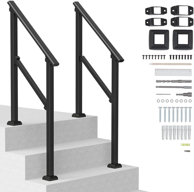 Leuning voor buitentrappen - Trapleuning set - Veilig traplopen - Verstelbare hoek - 2 stuks - Zwart