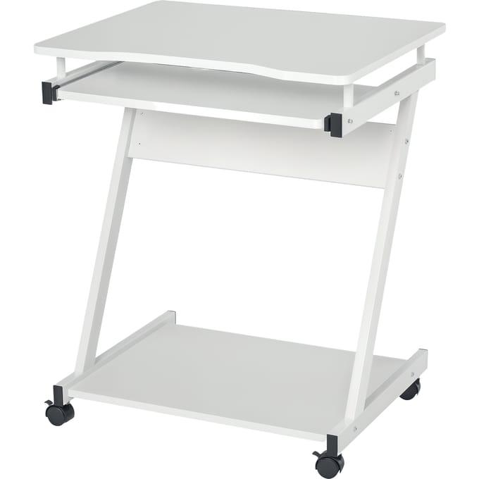 HOMCOM rollend computerbureau - Mobiel bureau - computertafel - schuifbaar toetsenbord + plank - wit Ivoor