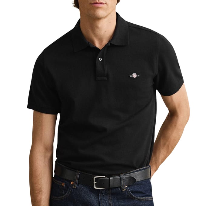 Gant Polo Fine Shield Short Sleeve Piqué Uni Zwart / male