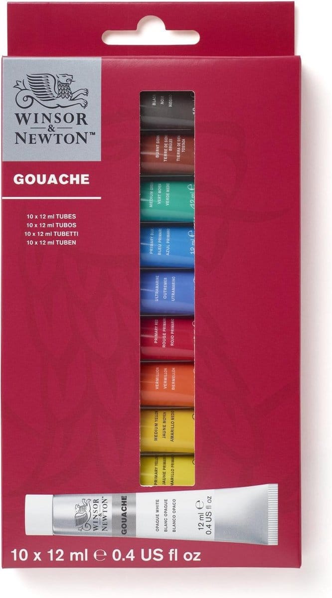 Winsor & Newton 0890001 Gouache Set – 10 x 12 ml – Opaque, lichtechte, mengbare tempera verf, Mat - Starter Set