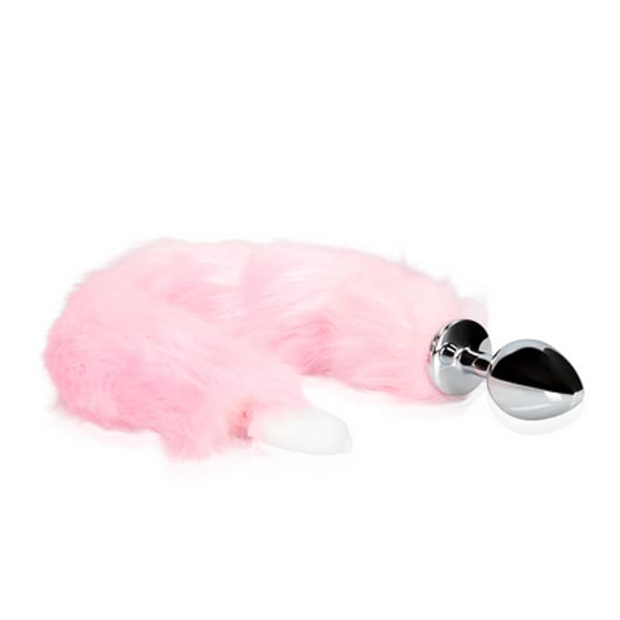 Lichtgevende vossenstaart met metalen buttplug - Roze