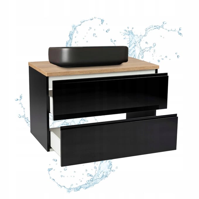 STAMAR - Hangkast Mod + Blad Eiken Goud 60 Glans Wastafel Bovenblad 50 - Zwart