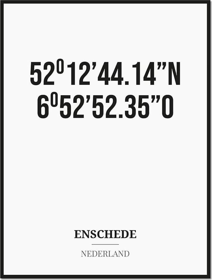 Poster/kaart ENSCHEDE met coördinaten