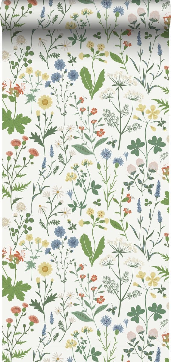 ESTAhome behang veldbloemen multicolor op wit - 53 cm x 10.05 m - 139390