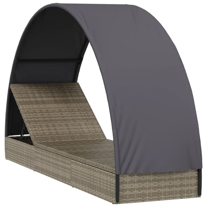 vidaXL - Ligbed - met - rond - dak - 211x57x140 - cm - poly - rattan - grijs