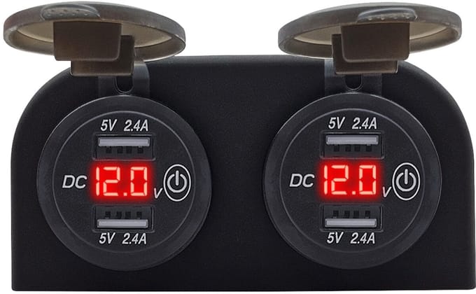 ProRide 12V USB Stopcontact 4 Poorten met Schakelaar/Voltmeter - Tweevoudig Opbouw - 5V/2.4A - USB Autolader, Boot en Camper - Rood
