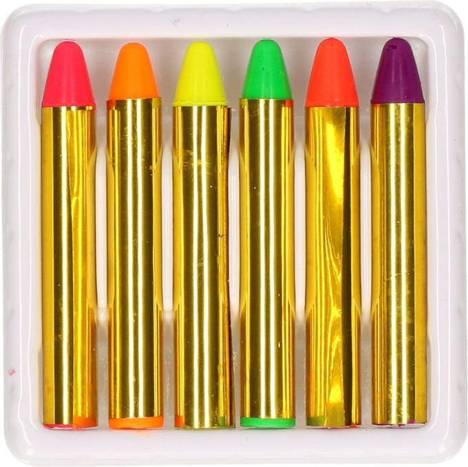 PartyDeco Schminkkrijtjes set - 6x - verschillende neon kleuren