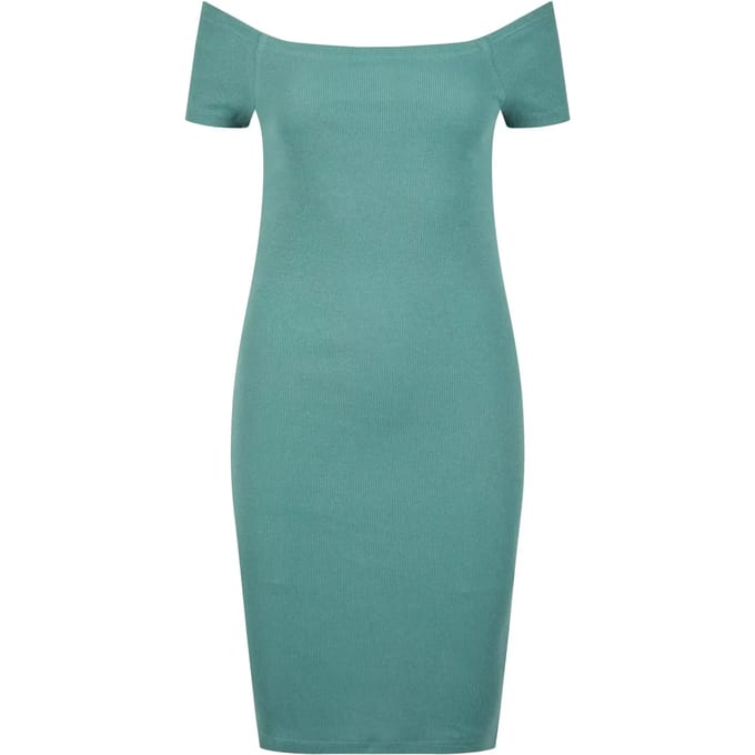 Urban Classics - Off Shoulder Rib Korte jurk - XL - Groen