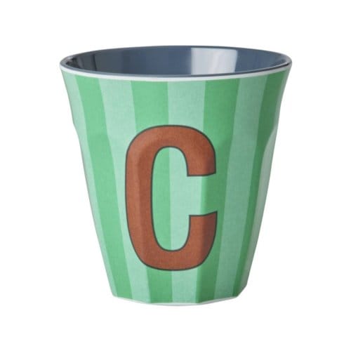 Rice melamine beker medium gestreept letter c, groen