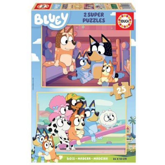 EDUCA - Houten Puzzel - 2 x 25 stukjes - Bluey - Legpuzzel - Kinderpuzzel