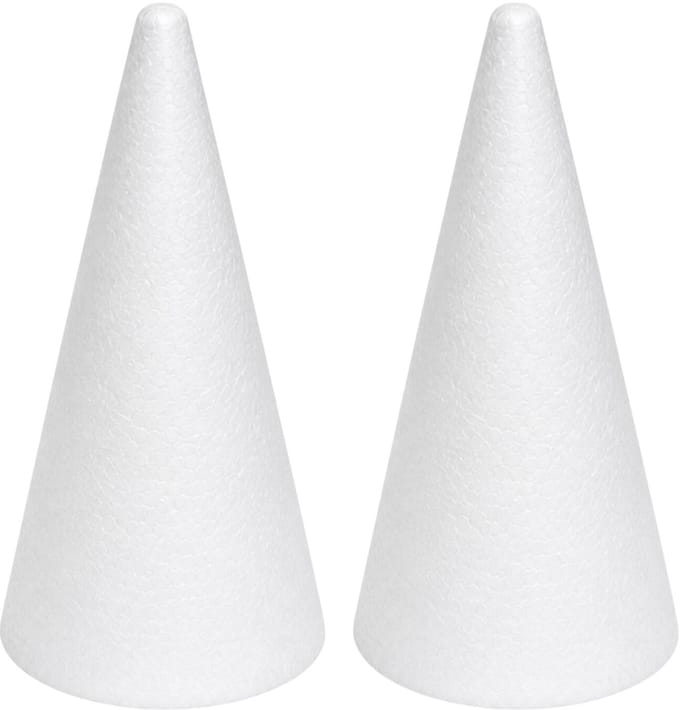 Piepschuim vormen - kegel - 2x - H40 x D18 cm - styropor hobby / DIY vorm - basis knutselfiguren