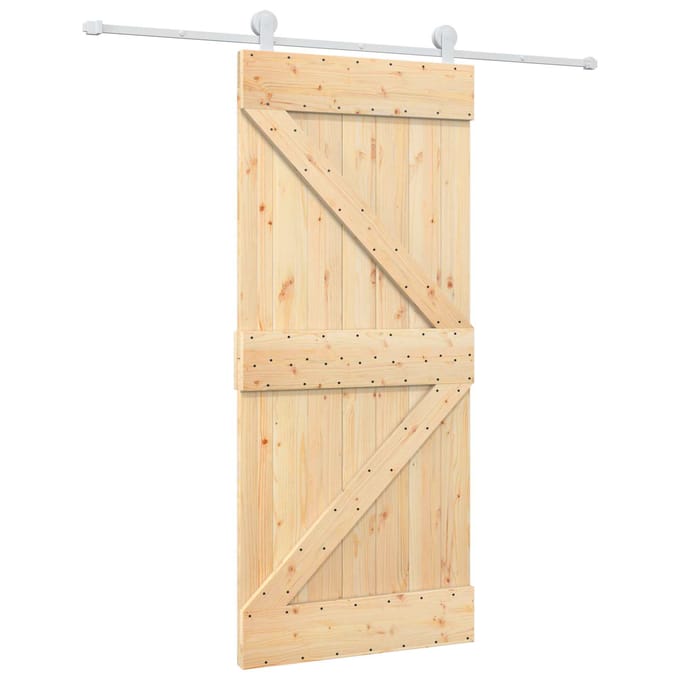 vidaXL - Schuifdeur - 90 - x - 210 - cm - Massief - grenenhout - Natuurlijk - en - Wit