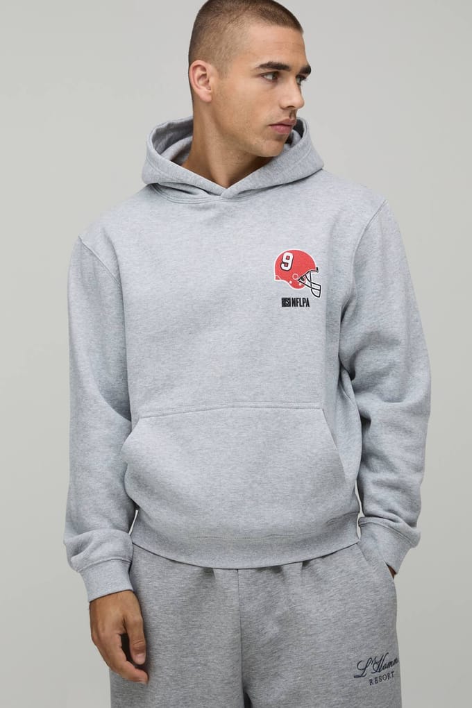 Oversized Hoodie Met Nflpa Joe Burrow Licentie Opdruk | Grey Marl | Size Medium
