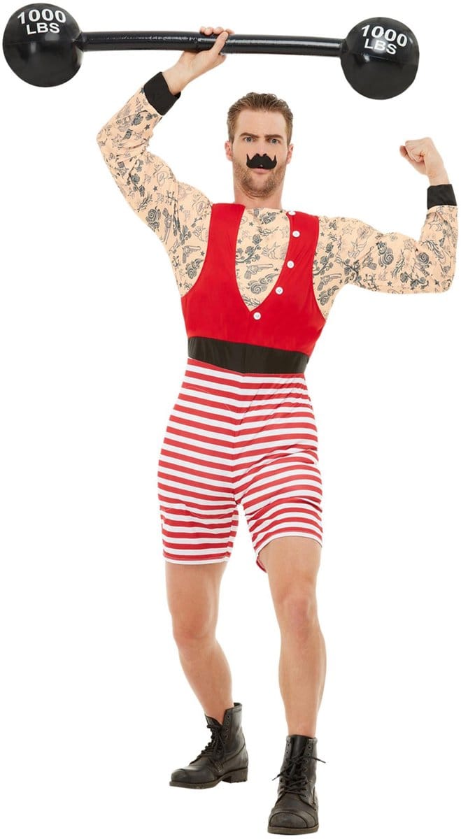 Smiffys - Deluxe Strongman Kostuum - M - Rood/Wit