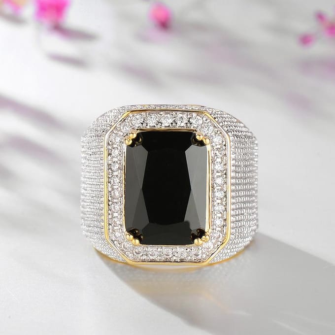 Diamanten Ring Goud Verdeeld Dominerend Vierkant Saffier Herenring NO,12 gray
