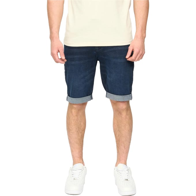 Crosshatch Heren Youlgreeve Denim Short met riem (Donker Washed)