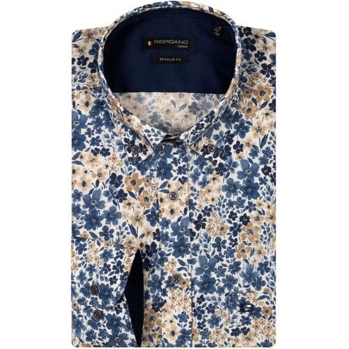Giordano Overhemd Ivy Button Down Poplin Allover Flowers Navy-Beige / male