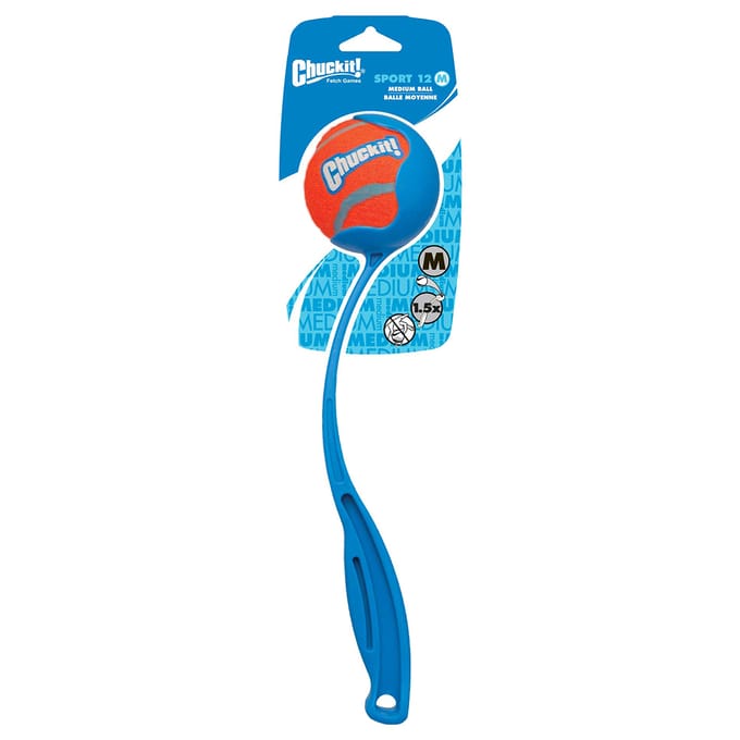 Chuckit! Sport Ball Launcher - 30 cm Werpstok - Ballenwerper - Hondenspeelgoed - Incl. Tennisbal Medium - ø 6 cm - Kunststof - Assorti