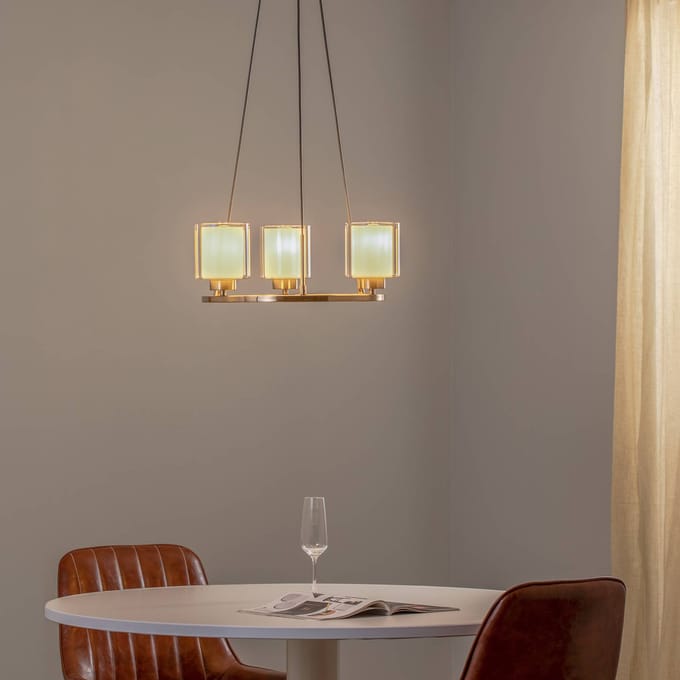 Lucea Kroonluchter Ressa, Ø 44 cm, antiek messing, 3-lamps.