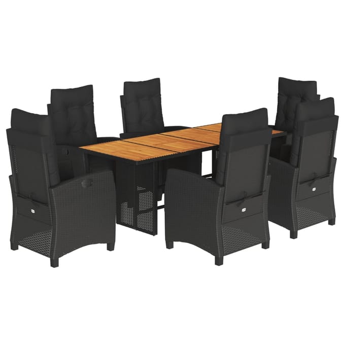 vidaXL - 7-delige - Tuinset - met - kussens - poly - rattan - zwart
