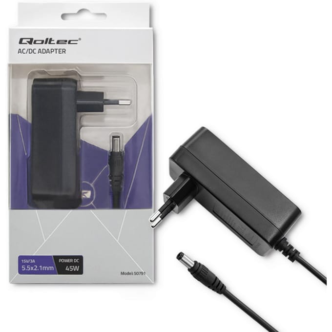 Qoltec 45W plug-in voeding |   15V |   3A |   5.5*2.1
