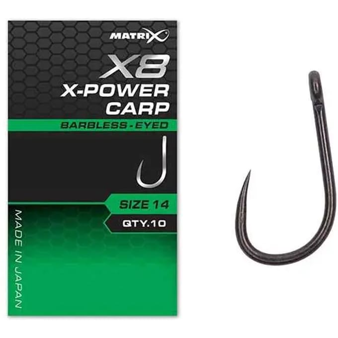 Matrix X8 X-Power Carp Eyed-Barbless (10 pcs) - Maat : 16