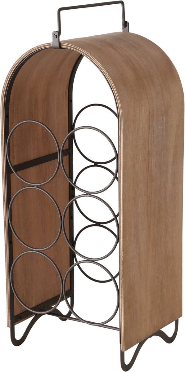 Wijnrek - Hout - Metaal - Staand - 6 fles - 50x21x18cm.