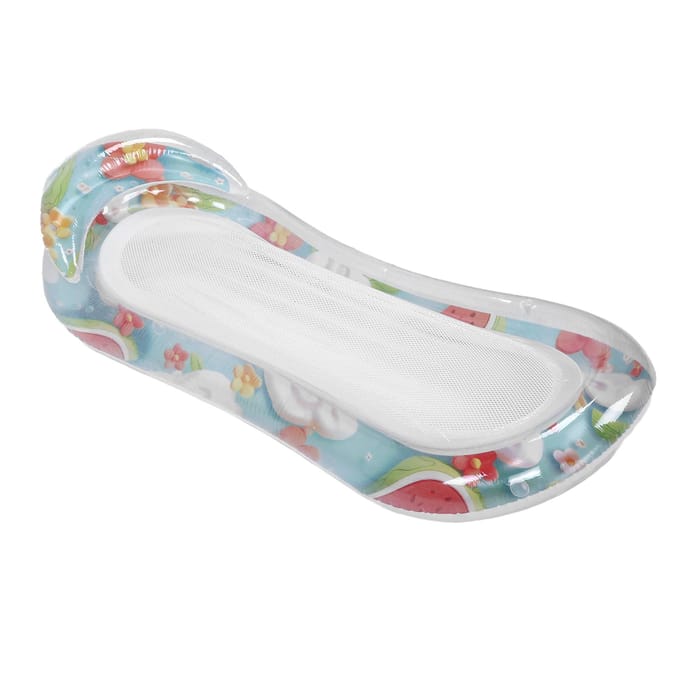 Opblaasbaar Zwembad Drijver Vlot met Hoofdsteun Opvouwbaar PVC Gaas Ontwerp Drijvende Zwembad Lounger voor Zomer Zwembad Strand white
