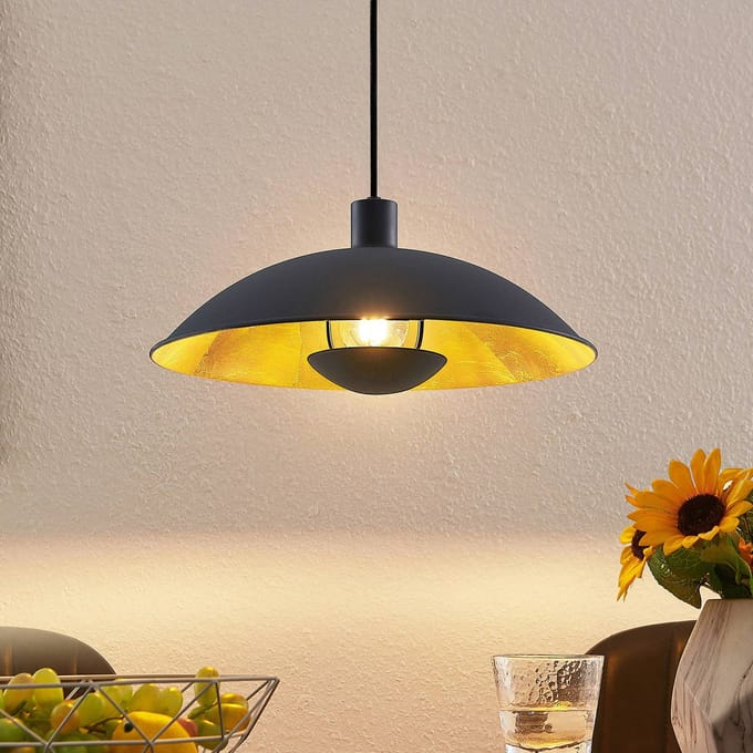 Lindby - hanglamp - 1licht - IJzer - H: 10 cm - E27 - zwart, goud