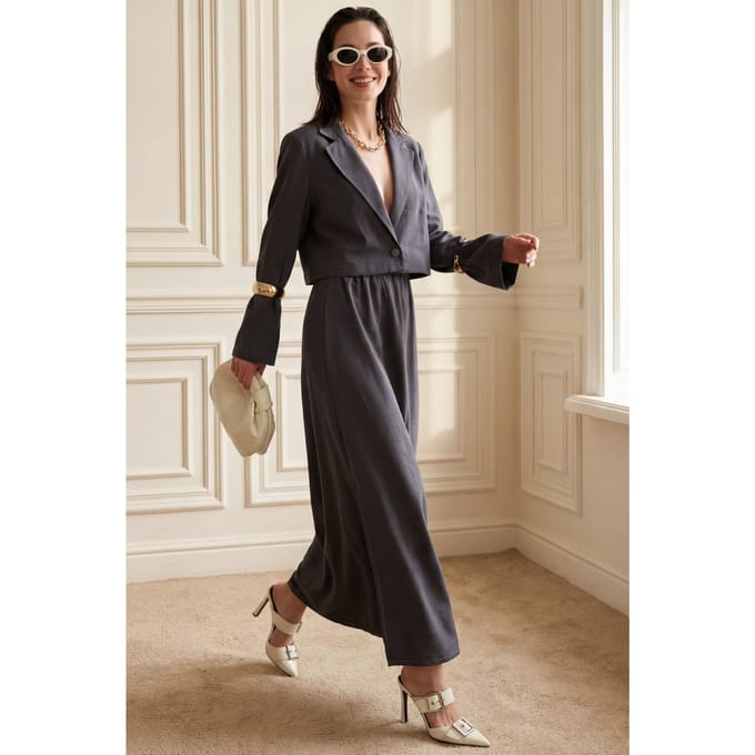 Lange Mouwen Knopshirt & Maxi Rok Twee-Delige Set