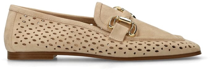 Manfield - Dames - Beige leren loafers met gouden chain - Maat 36