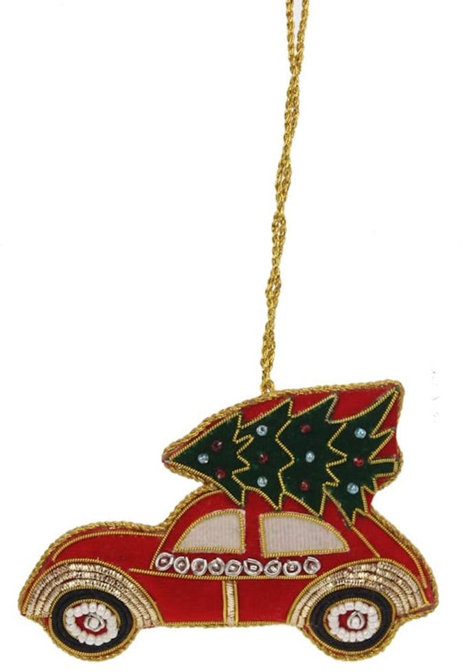 Auto met kerstboom Ornament 10x1x7cm