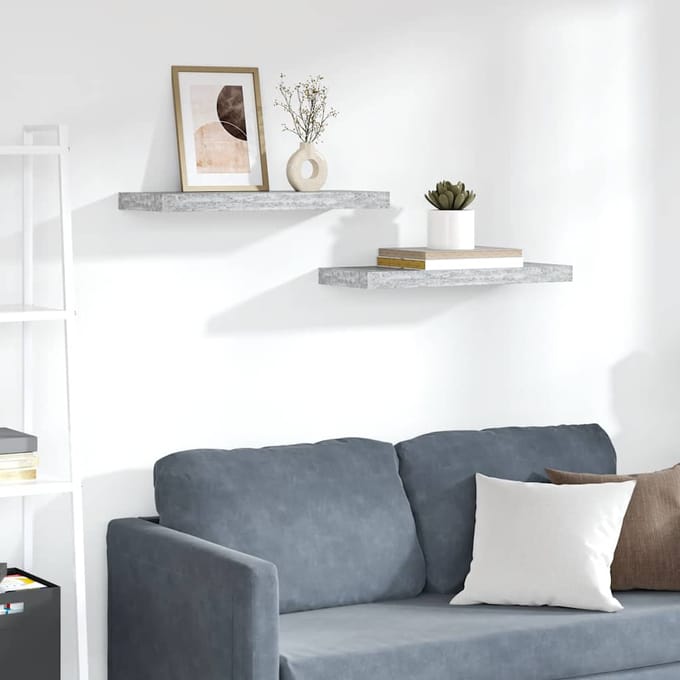 vidaXL - Wandschappen - zwevend - 2 - st - 60x23,5x3,8 - cm - MDF - betongrijs
