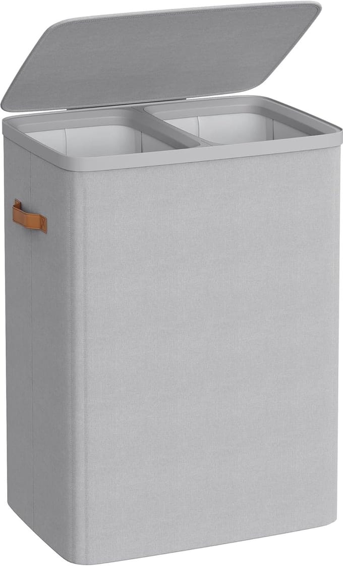 Wasmand - 2 Compartimenten - 170L Inhoud - Grijs - 56x40x75