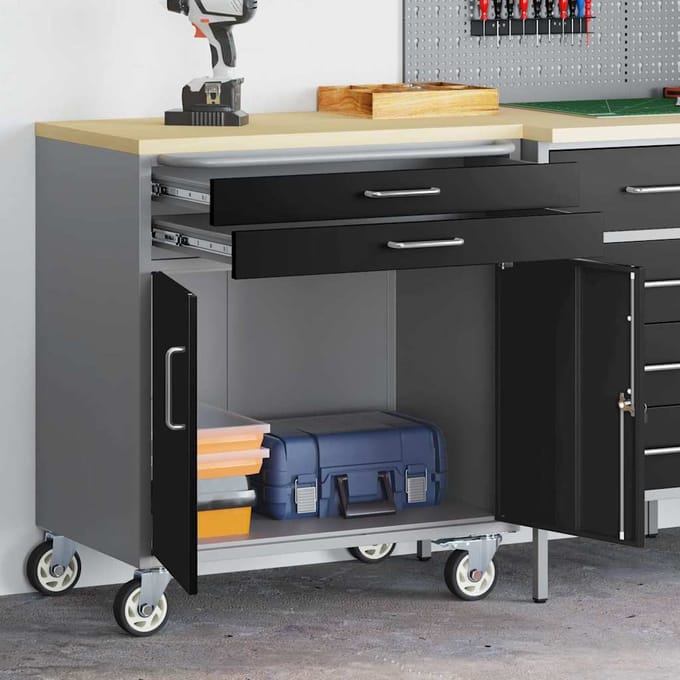 vidaXL - Trolley - Rolling - Workbench - Zwart - en - Grijs - 75 - x - 45 - x - 85 - cm