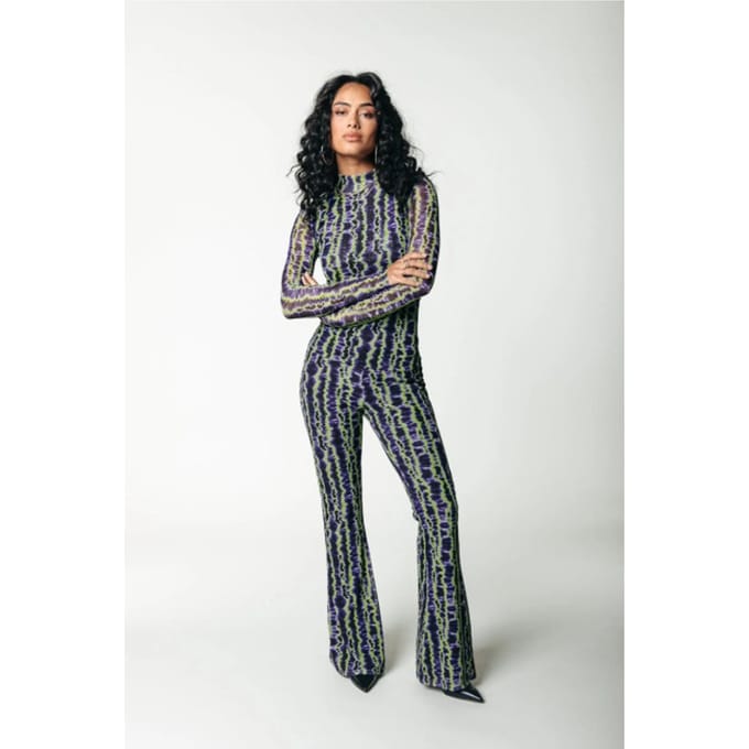Colourful Rebel Tie Dye Stripes Mesh Extra Flare Pants - M