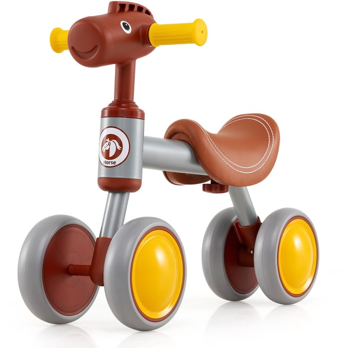 COSTWAY Loopfiets, loopfiets, 4 wielen, kinderloopfiets zonder pedaal, balansfiets voor kinderen van 18-36 maanden