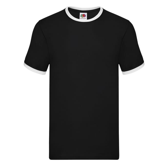 Fruit of the Loom Heren Ringer T-Shirt (Zwart/Wit)