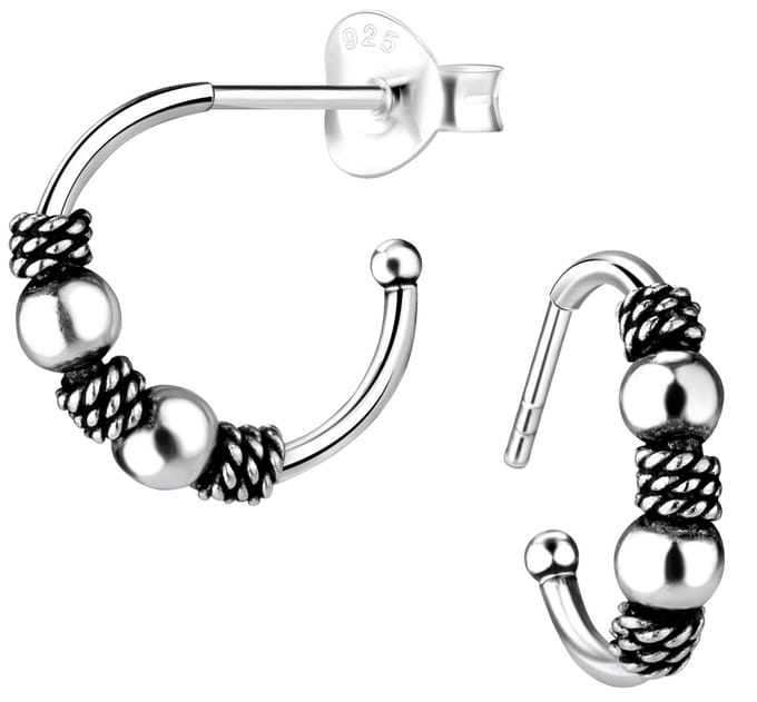 Joy|S - Zilveren Bali oorringen stud - 14 mm - geoxideerd