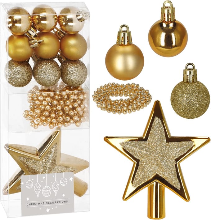 Kerstballen Set | 11 Stuks | Kralen | Piek | Goud