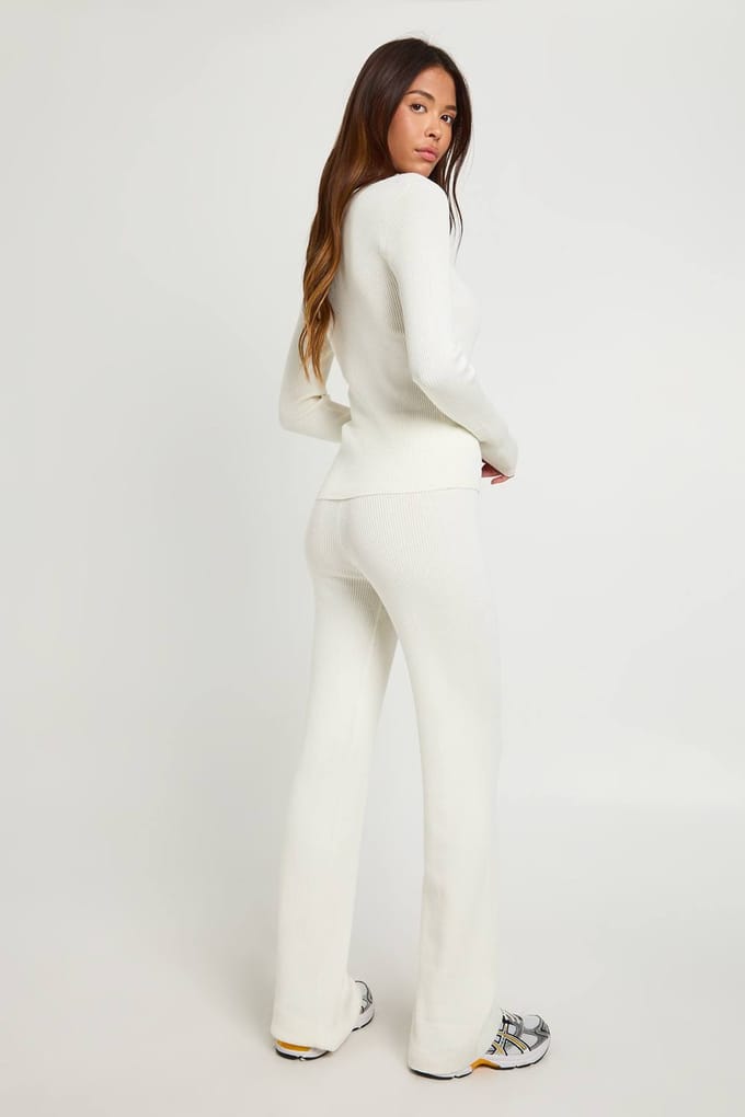 boohoo Dames Contrast Vetersluiting Detail Geribbelde Brei Co-ord | Ivoor | Maat: Medium