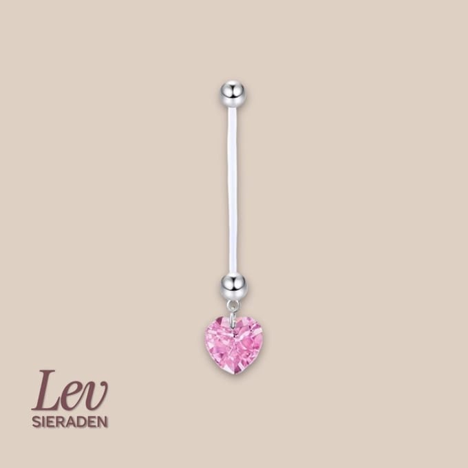 Lev Sieraden - 1.6x38mm Zwangerschapspiercing - Roze hartje - UV acryl piercing - PTFE/Bioplast/Bioflex
