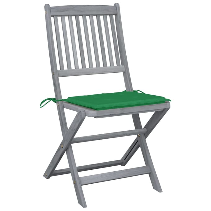 vidaXL - Set - van - 2 - klapstoelen - met - kussens, - gemaakt - van - massief - acaciahout.