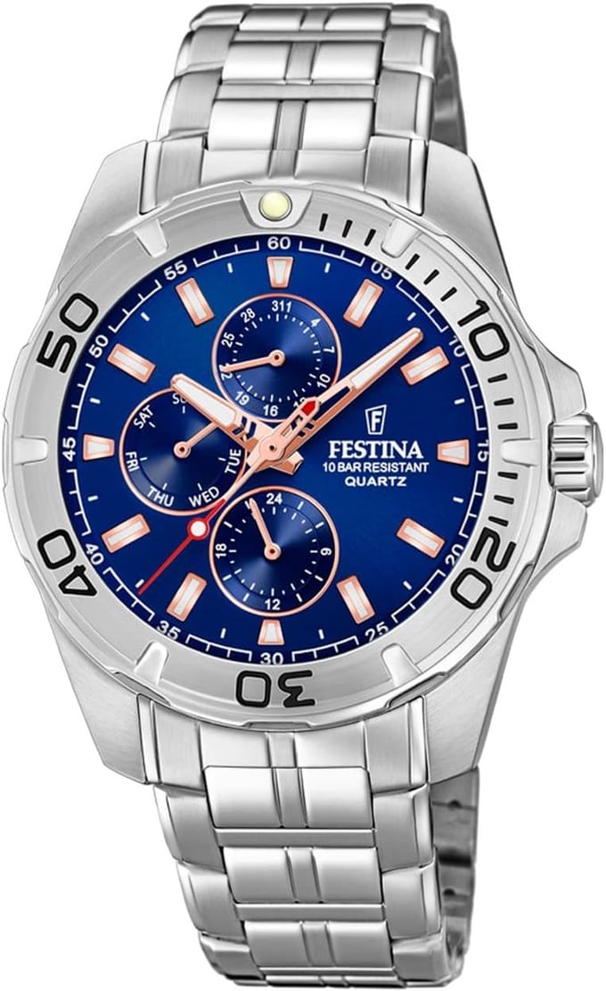 Herenhorloge Blauw RVS met Datumweergave - 10 ATM Waterdicht