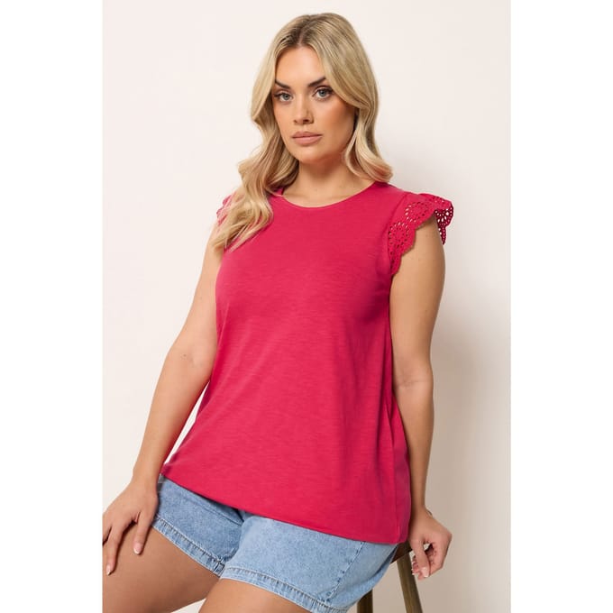 Yours Rode Mouwloze Top Met Broderie Anglaise Size 48