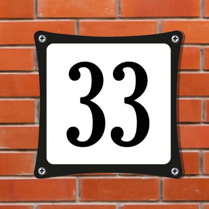 Decoporta Huisnummerbord Emaille-Look - Nummer 33 - Standaard - 10 x 10 cm | incl. schroeven
