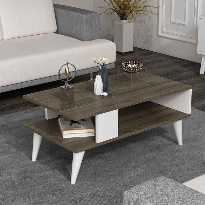 Salontafel Lycksele 40x90x45 cm walnootkleurig en wit