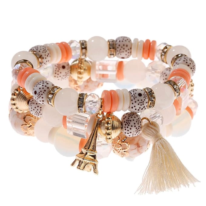 Fako Bijoux® - Armband Set - Boho - Bohemian - Eiffeltoren - Wit